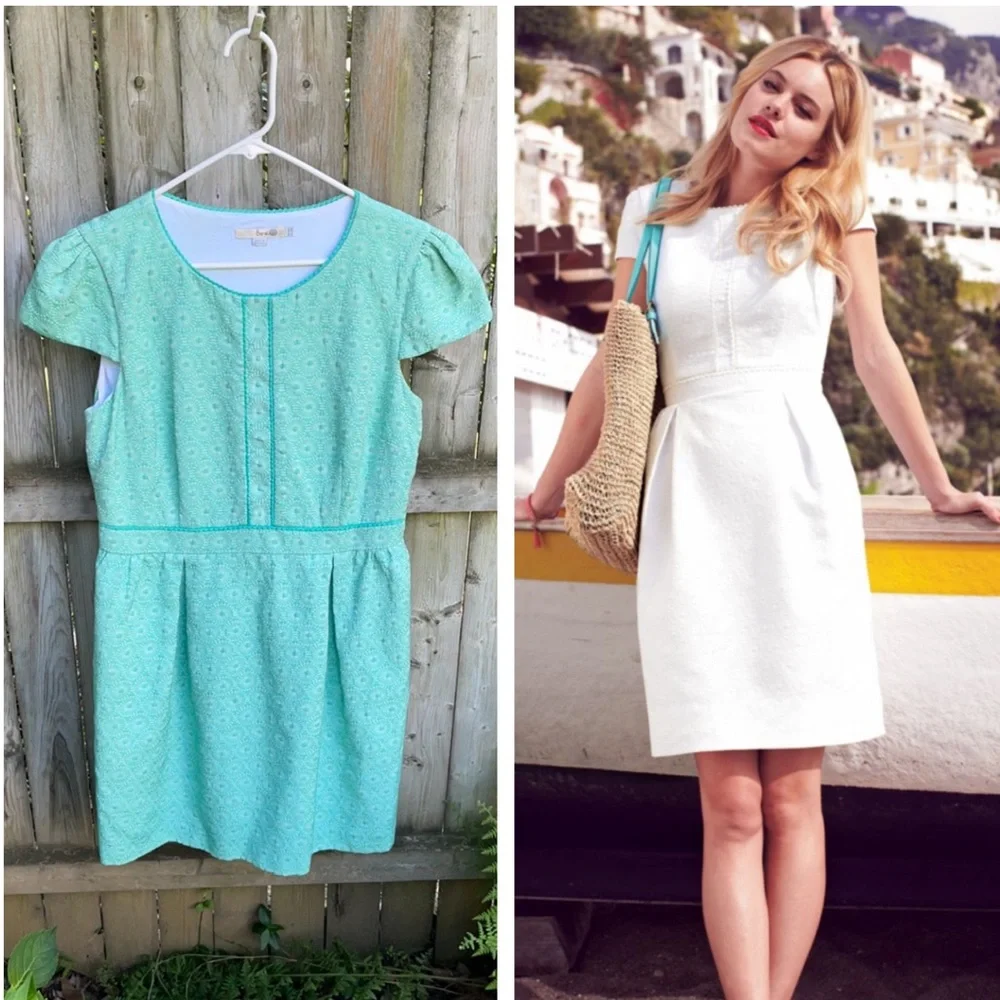 Boden Clara Dress floral daisy jacquard textured glam retro mint 10 10 R - Picture 11 of 11